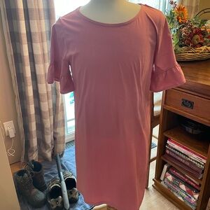 J. Crew Pink ruffle sleeve Tshirt dress
